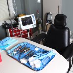 Oral surgery equipment prepared in patient room